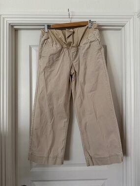 Beige Maternity Crop Pants Wide Leg- Comfortable Stretch Waistband
